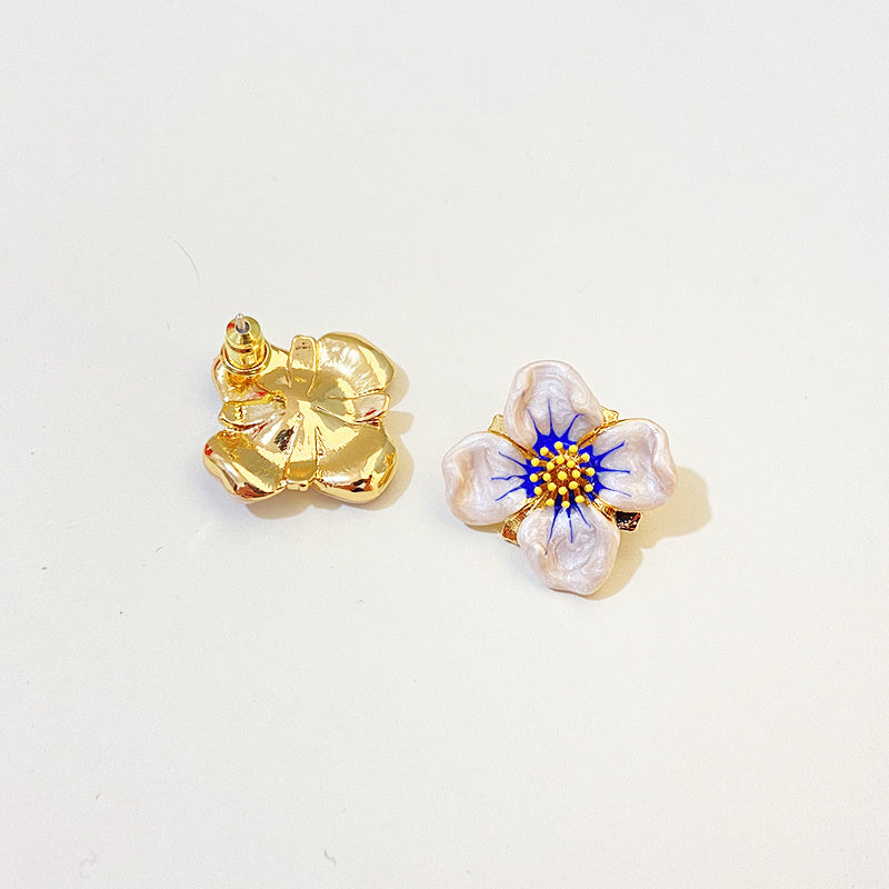 Beautiful Enamel Flower Stud Earrings